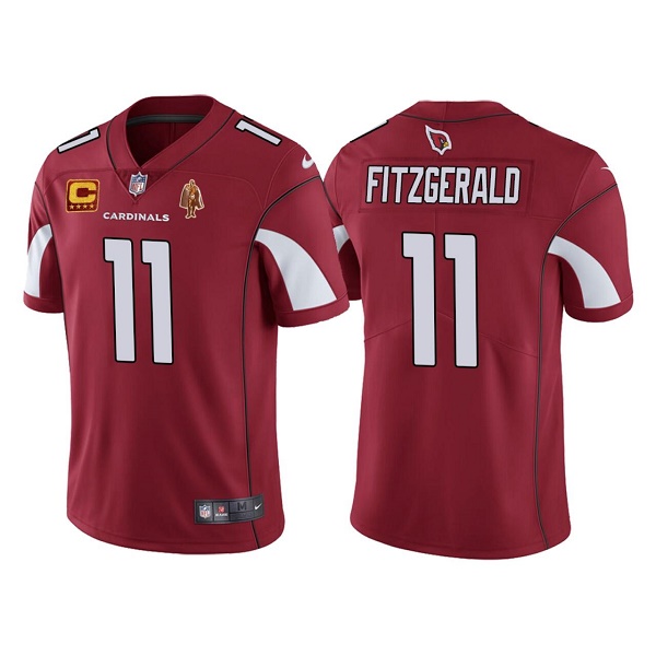 Men's Arizona Cardinals #11 Larry Fitzgerald Red With C Patch & Walter Payton Patch Limited Stitched Jersey - Click Image to Close